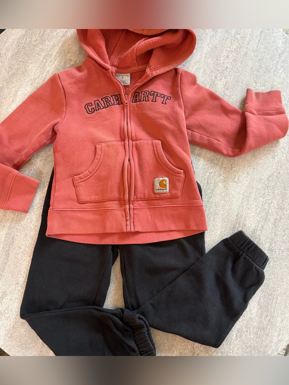Carhartt Coral zip up Hoodie with Logo Patch with sweat pant. SIZE 6-6X